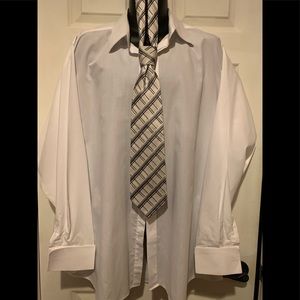 Men’s french cuff dress shirt and tie.